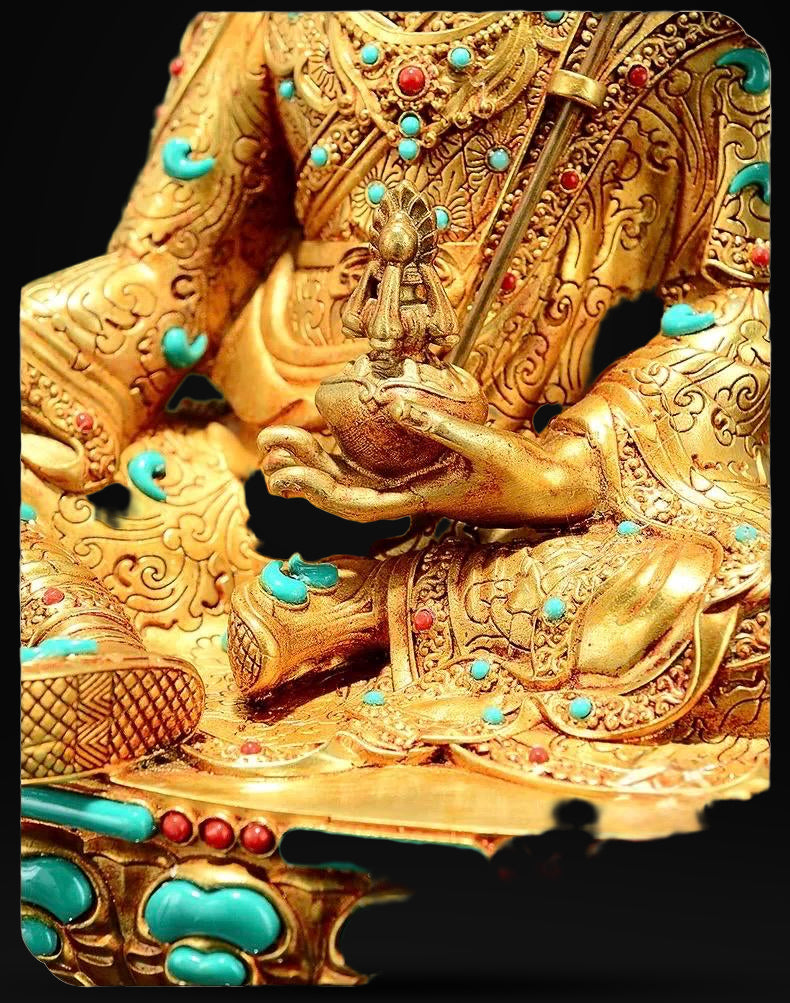 Handmade Tibetan Padmasambhava Statue – Full Gold-Plated Copper Guru Rinpoche