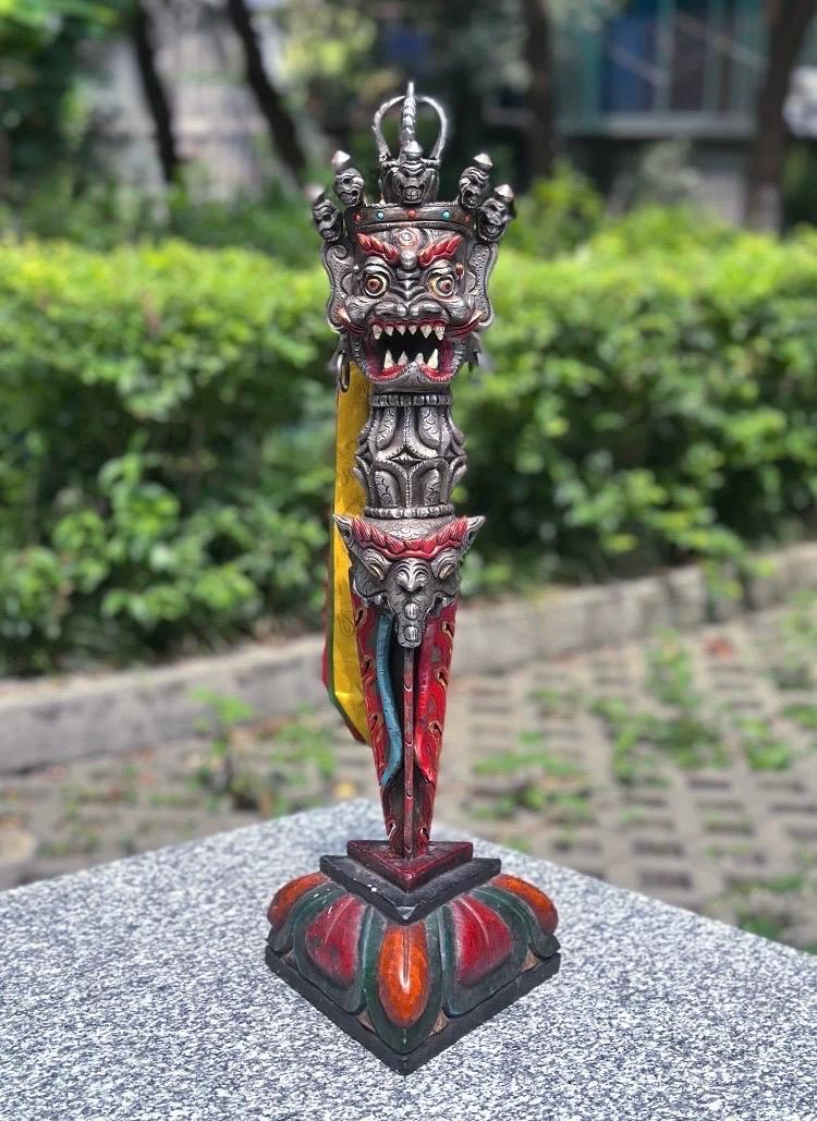 Handcrafted Nepalese Phurba Dagger Statue with Base | Vintage Aged Finish
