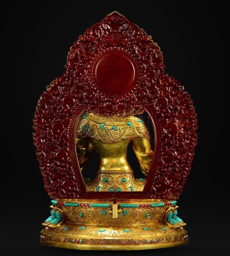 Full Gilded Green Tara Statue | Copper Buddhist Deity with Gem Inlay