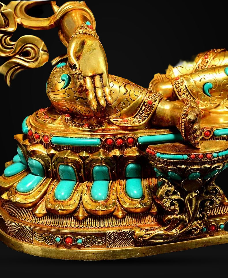 Full Gilded Green Tara Statue | Copper Buddhist Deity with Gem Inlay