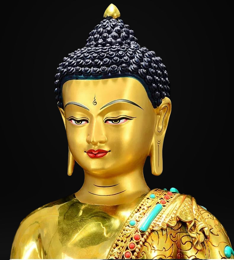 Full Gilded Medicine Buddha Statue | Copper Bhaisajyaguru with Gem Inlay