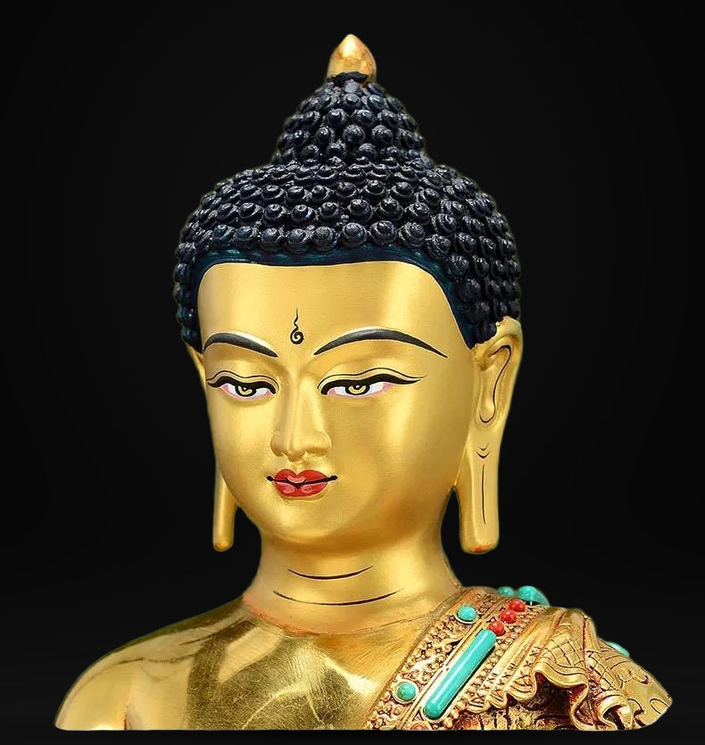 Full Gilded Medicine Buddha Statue | Copper Bhaisajyaguru with Gem Inlay