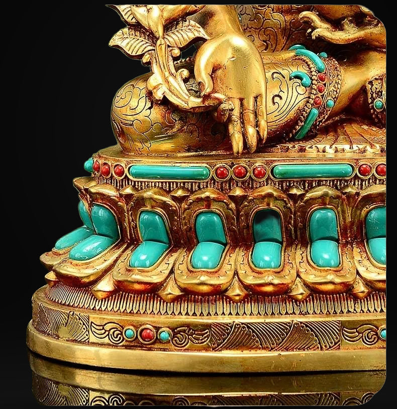 Full Gilded Medicine Buddha Statue | Copper Bhaisajyaguru with Gem Inlay