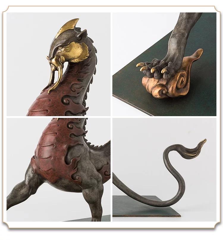 Mythical Beast Pi Xiu Statue, Chinese Guardian Lion Color Copper Art, Feng Shui Home Office Decor, Housewarming Gift, Good Luck Sculpture