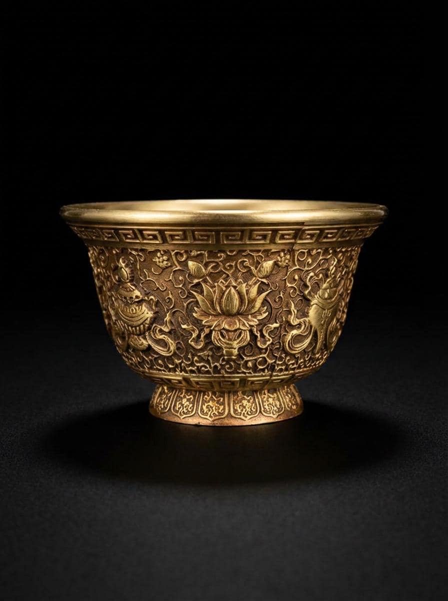 Handcrafted Brass Offering Bowl, Tibetan Buddhist Copper Altar Cup, for Rituals Meditation