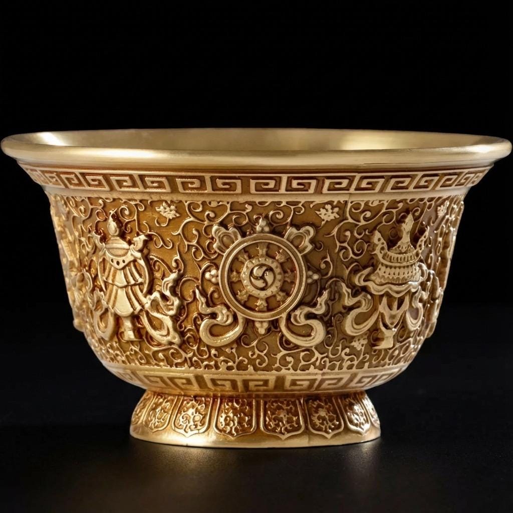 Handcrafted Brass Offering Bowl, Tibetan Buddhist Copper Altar Cup, for Rituals Meditation