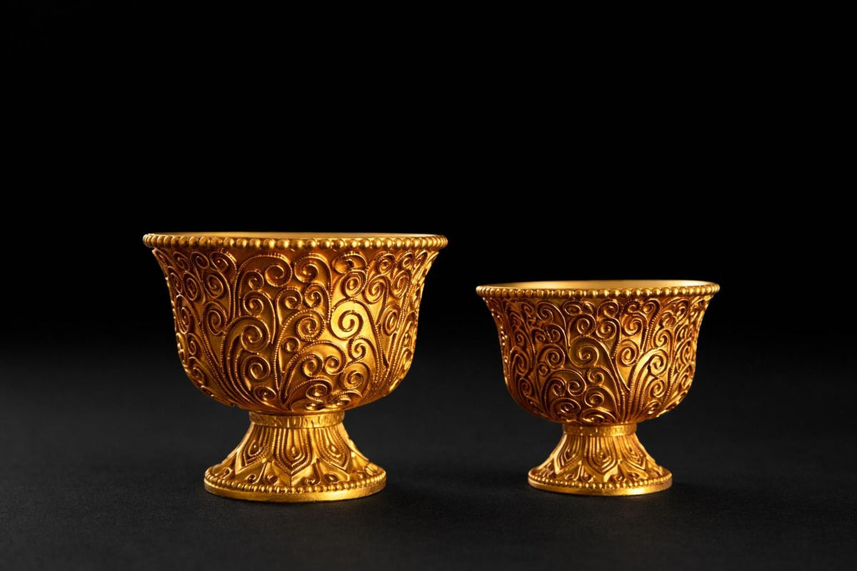 Solid Brass Buddhist Offering Cup, Intricate Filigree Altar Bowl, Tibetan Style Holy Water Vessel, Feng Shui Meditation Shrine Decor