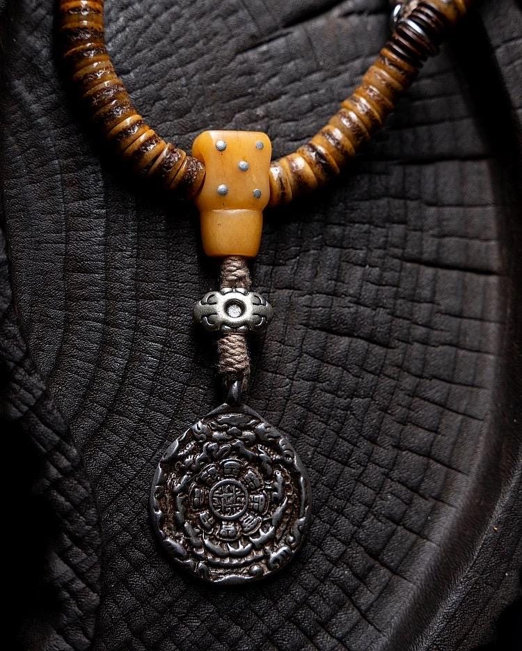 Antique Style Tibetan Yak Bone Mala Beads - 108 Prayer Beads Necklace - Hand-Carved Spirit Bone Rosary for Meditation-Zen Gift