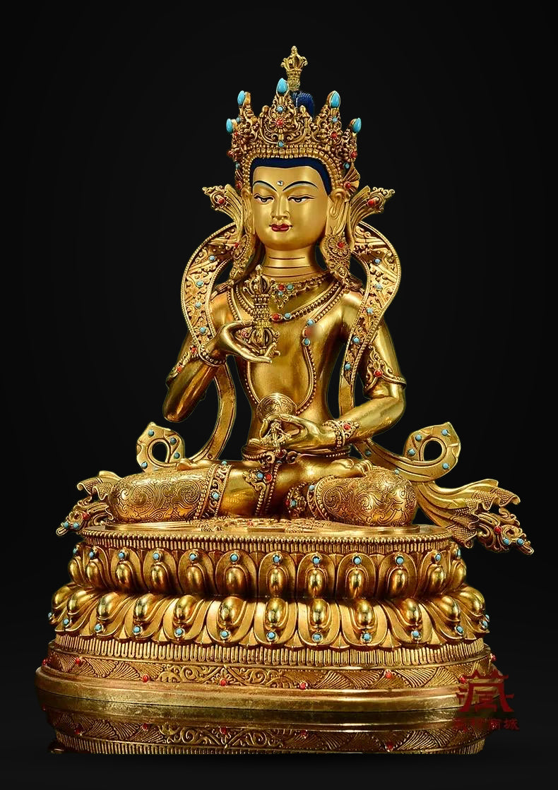 Gilded Vajrasattva Statue, 24K Gold Plated Copper Buddhist Deity, Exquisite Tibetan Buddha Figurine for Home Altar