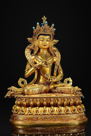 Gilded Vajrasattva Statue, 24K Gold Plated Copper Buddhist Deity, Exquisite Tibetan Buddha Figurine for Home Altar