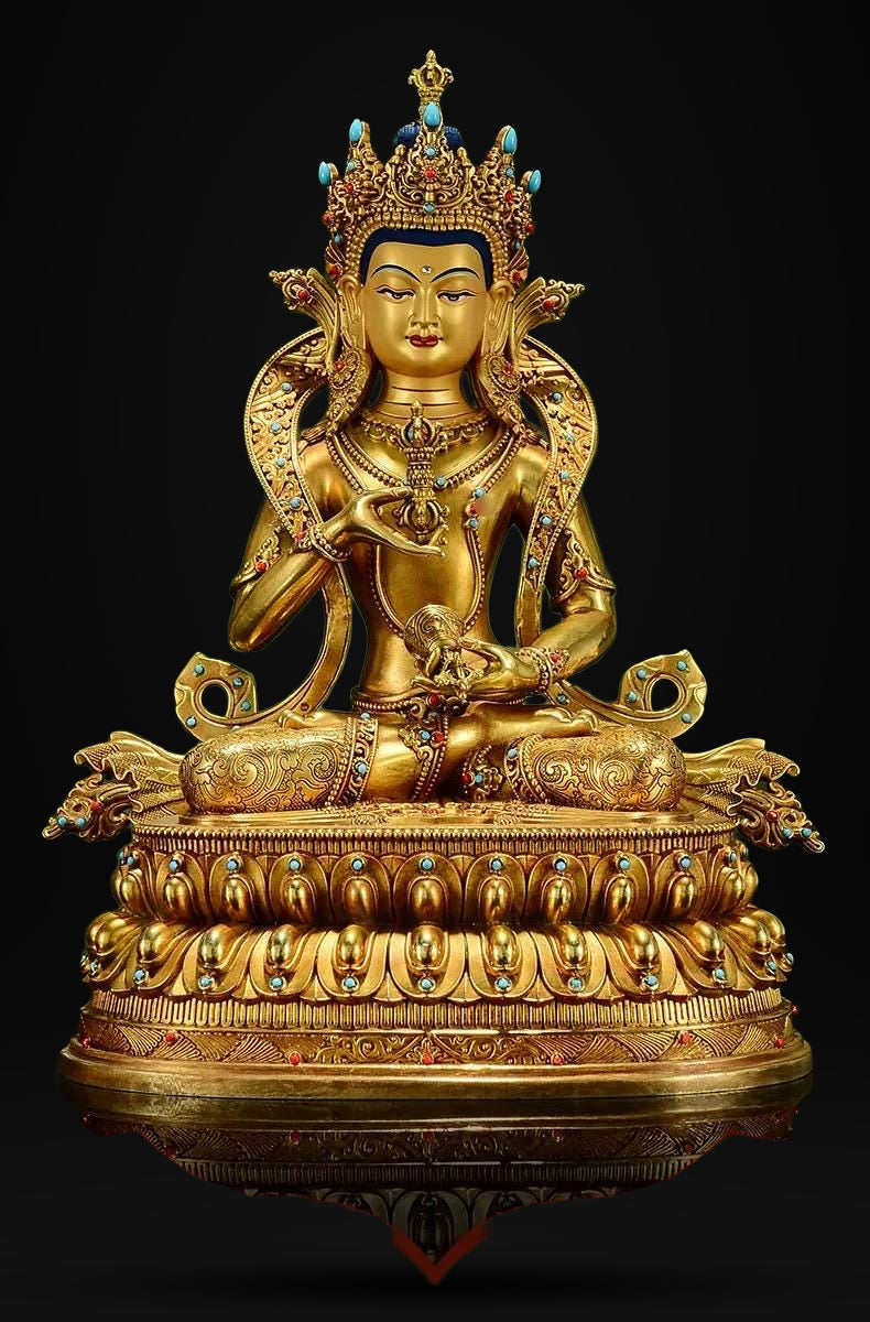 Gilded Vajrasattva Statue, 24K Gold Plated Copper Buddhist Deity, Exquisite Tibetan Buddha Figurine for Home Altar