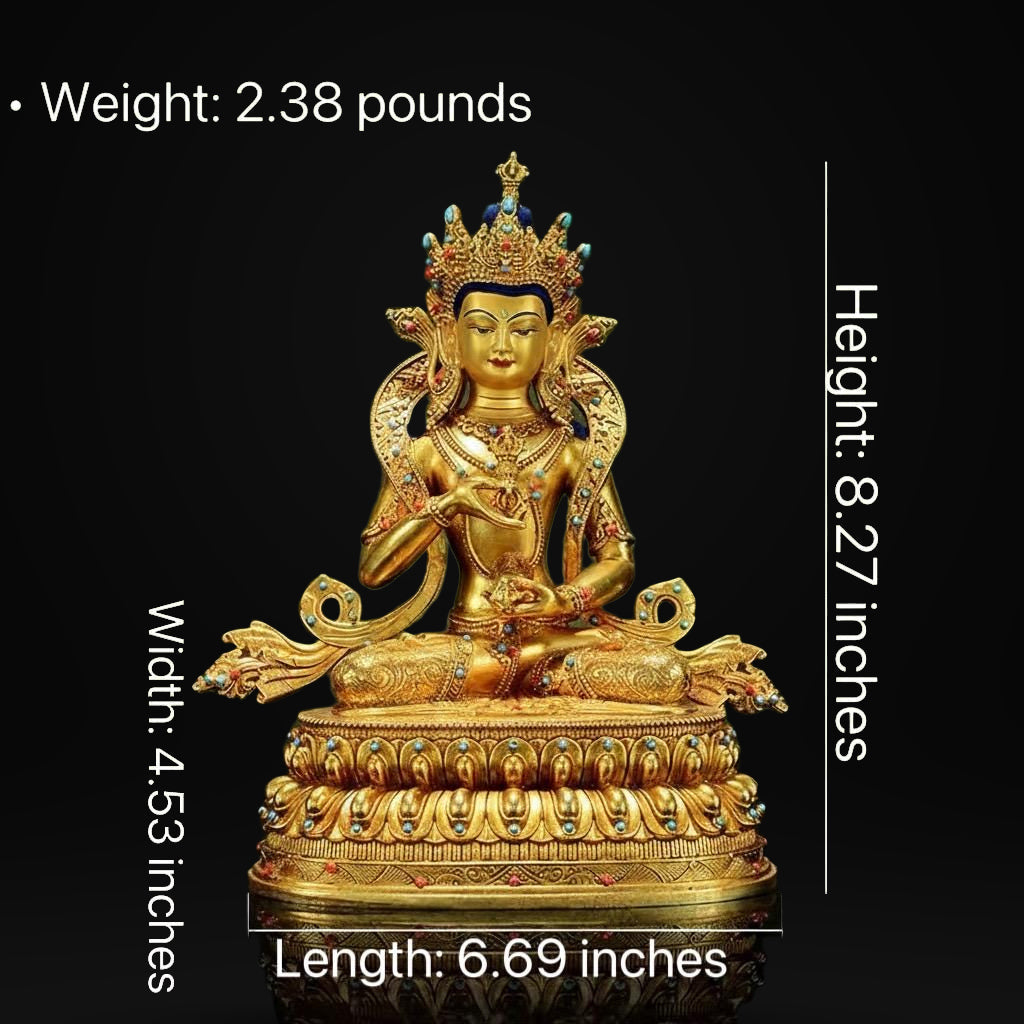 Gilded Vajrasattva Statue, 24K Gold Plated Copper Buddhist Deity, Exquisite Tibetan Buddha Figurine for Home Altar