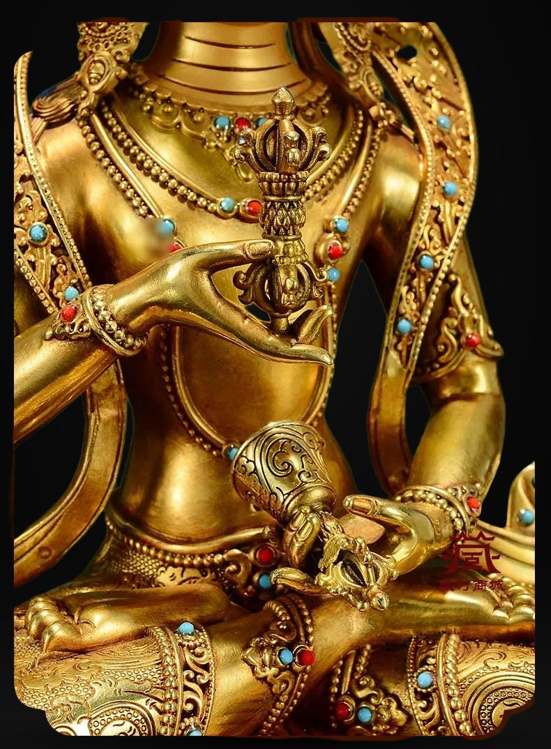 Gilded Vajrasattva Statue, 24K Gold Plated Copper Buddhist Deity, Exquisite Tibetan Buddha Figurine for Home Altar