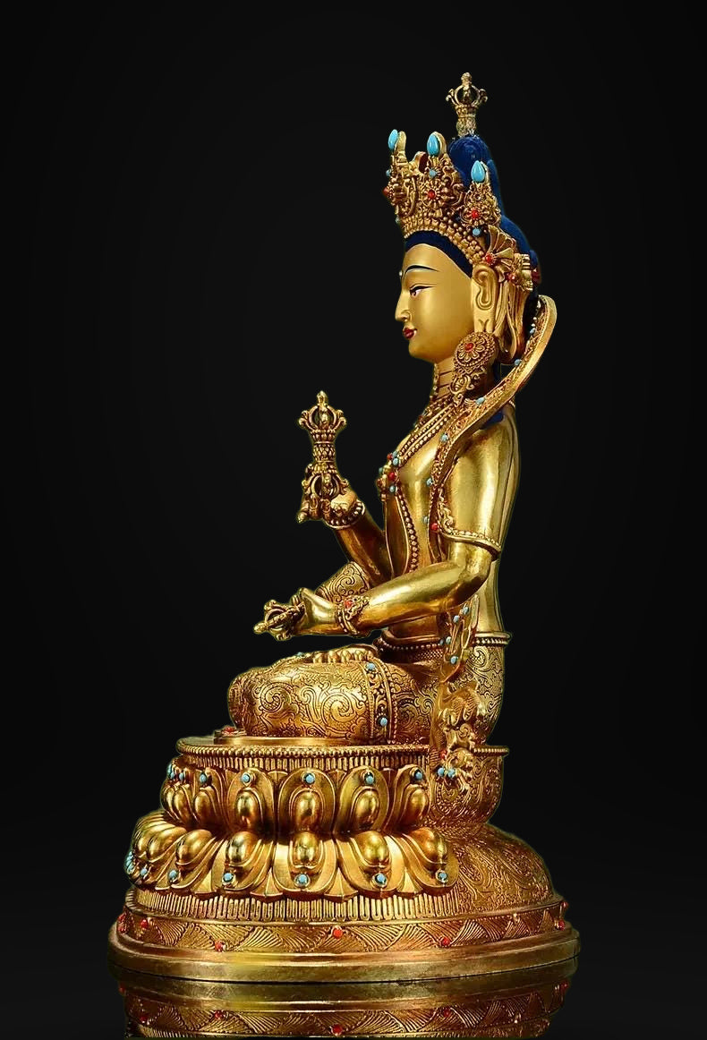 Gilded Vajrasattva Statue, 24K Gold Plated Copper Buddhist Deity, Exquisite Tibetan Buddha Figurine for Home Altar