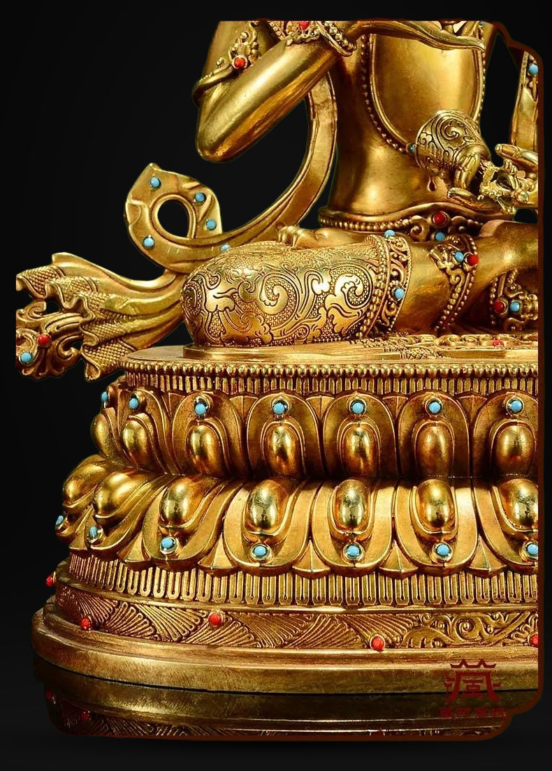 Gilded Vajrasattva Statue, 24K Gold Plated Copper Buddhist Deity, Exquisite Tibetan Buddha Figurine for Home Altar