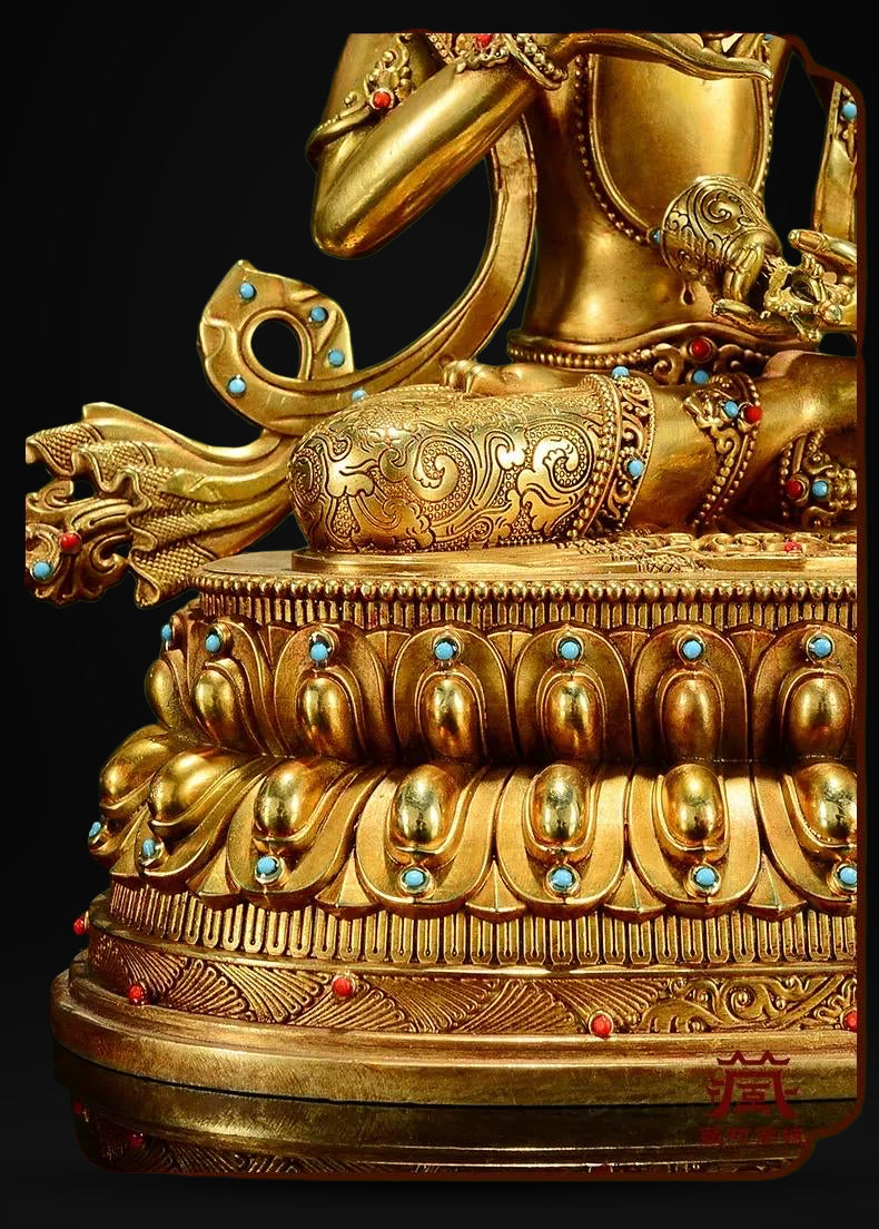 Gilded Vajrasattva Statue, 24K Gold Plated Copper Buddhist Deity, Exquisite Tibetan Buddha Figurine for Home Altar
