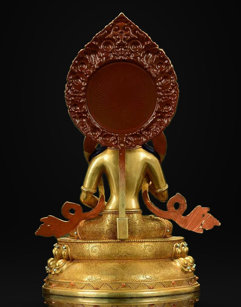Gilded Vajrasattva Statue, 24K Gold Plated Copper Buddhist Deity, Exquisite Tibetan Buddha Figurine for Home Altar