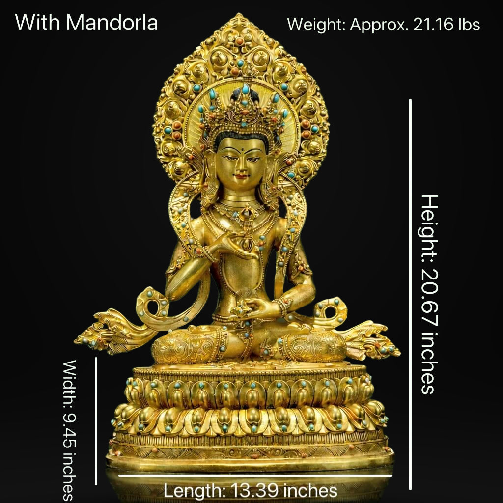 Gilded Vajrasattva Statue, 24K Gold Plated Copper Buddhist Deity, Exquisite Tibetan Buddha Figurine for Home Altar