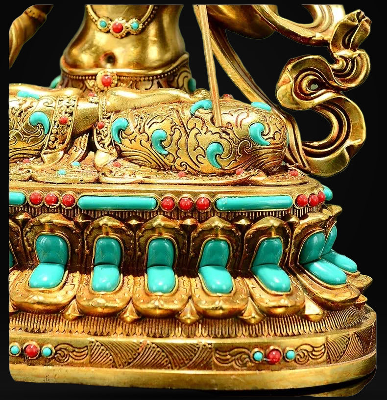 Gilded Copper Sitatapatra Statue, White Umbrella Goddess, Dukkar Buddha, Inlaid Colorful Beads, Tibetan Buddhist Art for Home Decor Altar