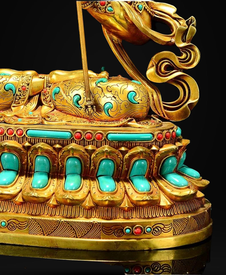 Gilded Copper Sitatapatra Statue, White Umbrella Goddess, Dukkar Buddha, Inlaid Colorful Beads, Tibetan Buddhist Art for Home Decor Altar