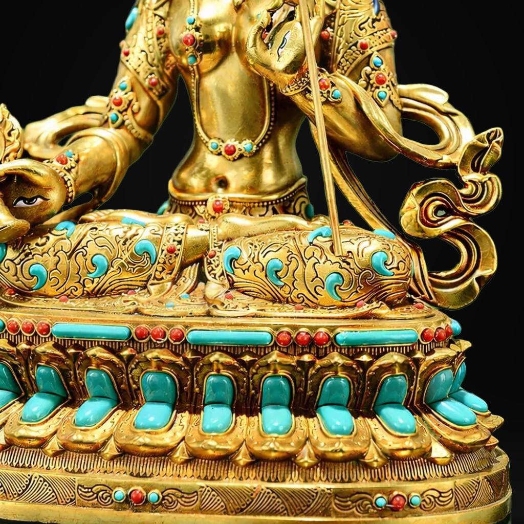 Gilded Copper Sitatapatra Statue, White Umbrella Goddess, Dukkar Buddha, Inlaid Colorful Beads, Tibetan Buddhist Art for Home Decor Altar