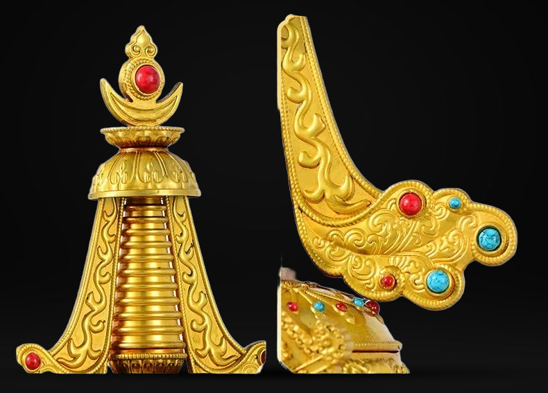 Gold Gilt Brass Buddhist Stupa Pagoda | Tibetan Relic Tower | Sacred Altar & Meditation Home Decor