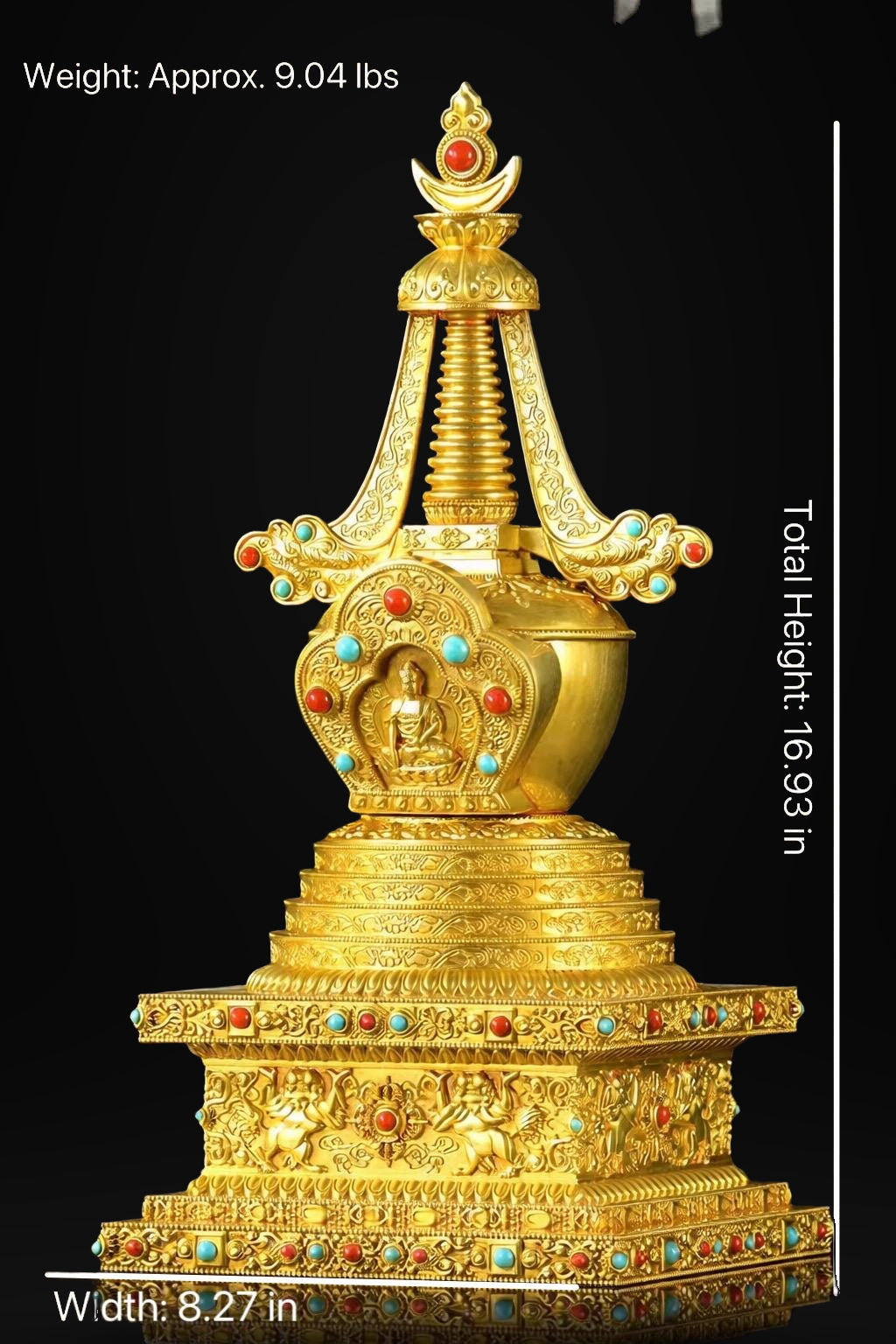 Gold Gilt Brass Buddhist Stupa Pagoda | Tibetan Relic Tower | Sacred Altar & Meditation Home Decor