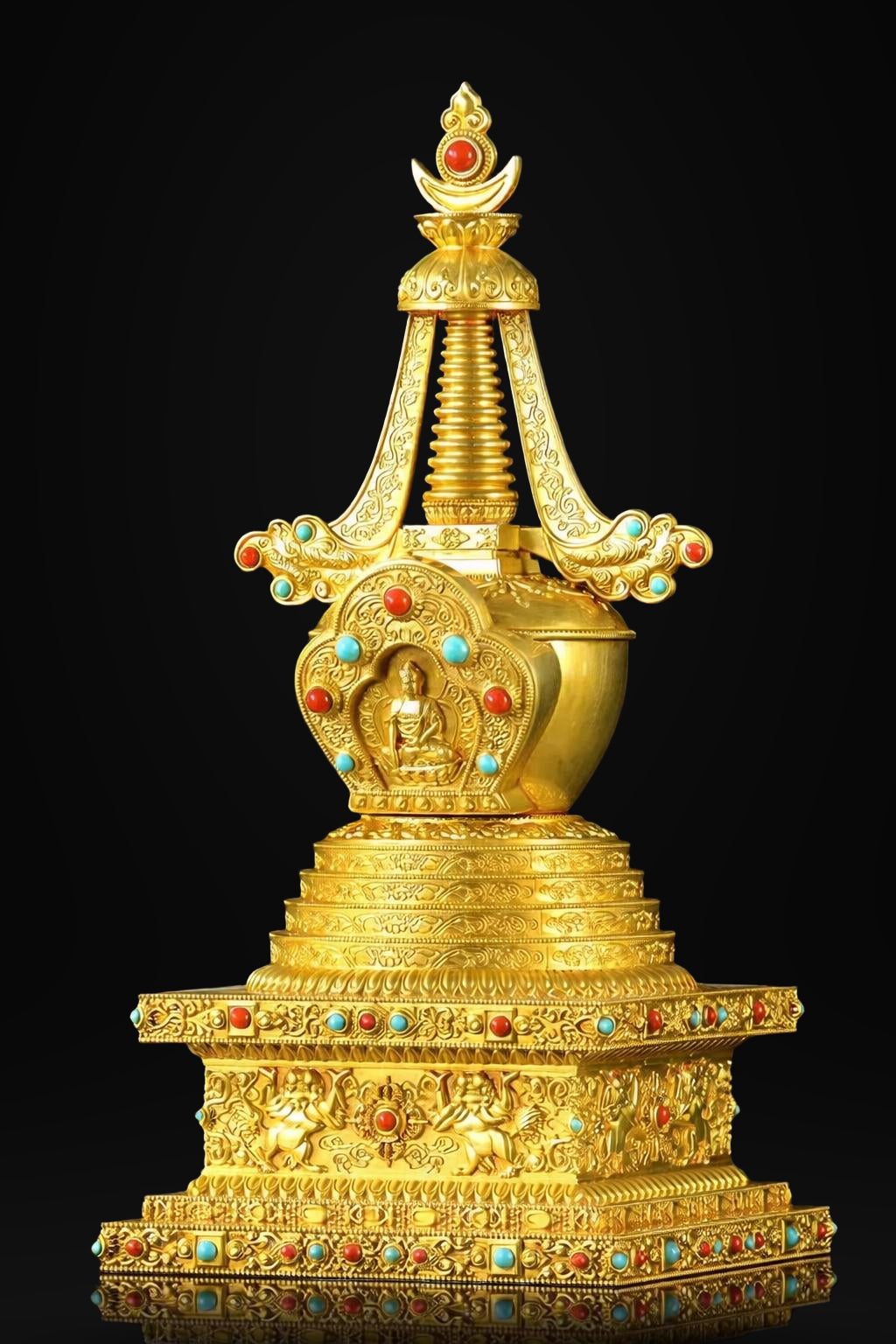 Gold Gilt Brass Buddhist Stupa Pagoda | Tibetan Relic Tower | Sacred Altar & Meditation Home Decor