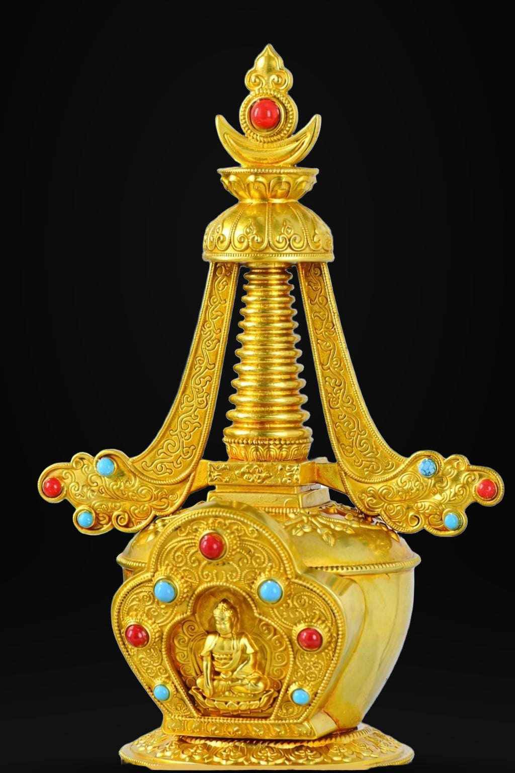 Gold Gilt Brass Buddhist Stupa Pagoda | Tibetan Relic Tower | Sacred Altar & Meditation Home Decor