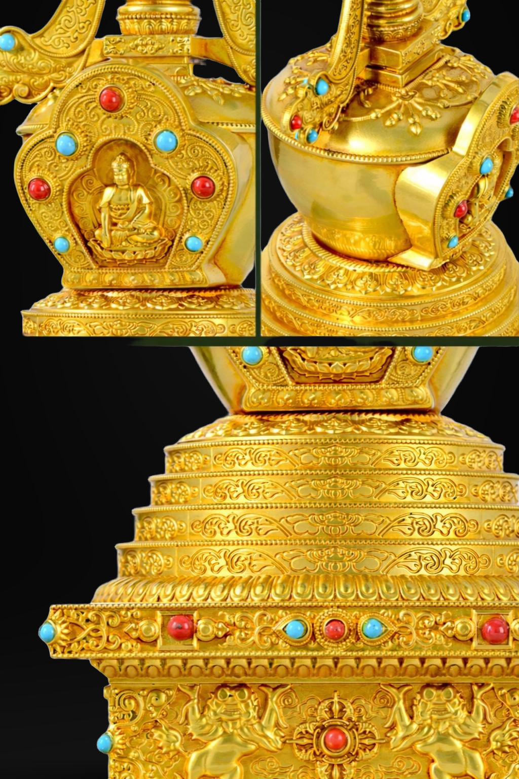 Gold Gilt Brass Buddhist Stupa Pagoda | Tibetan Relic Tower | Sacred Altar & Meditation Home Decor