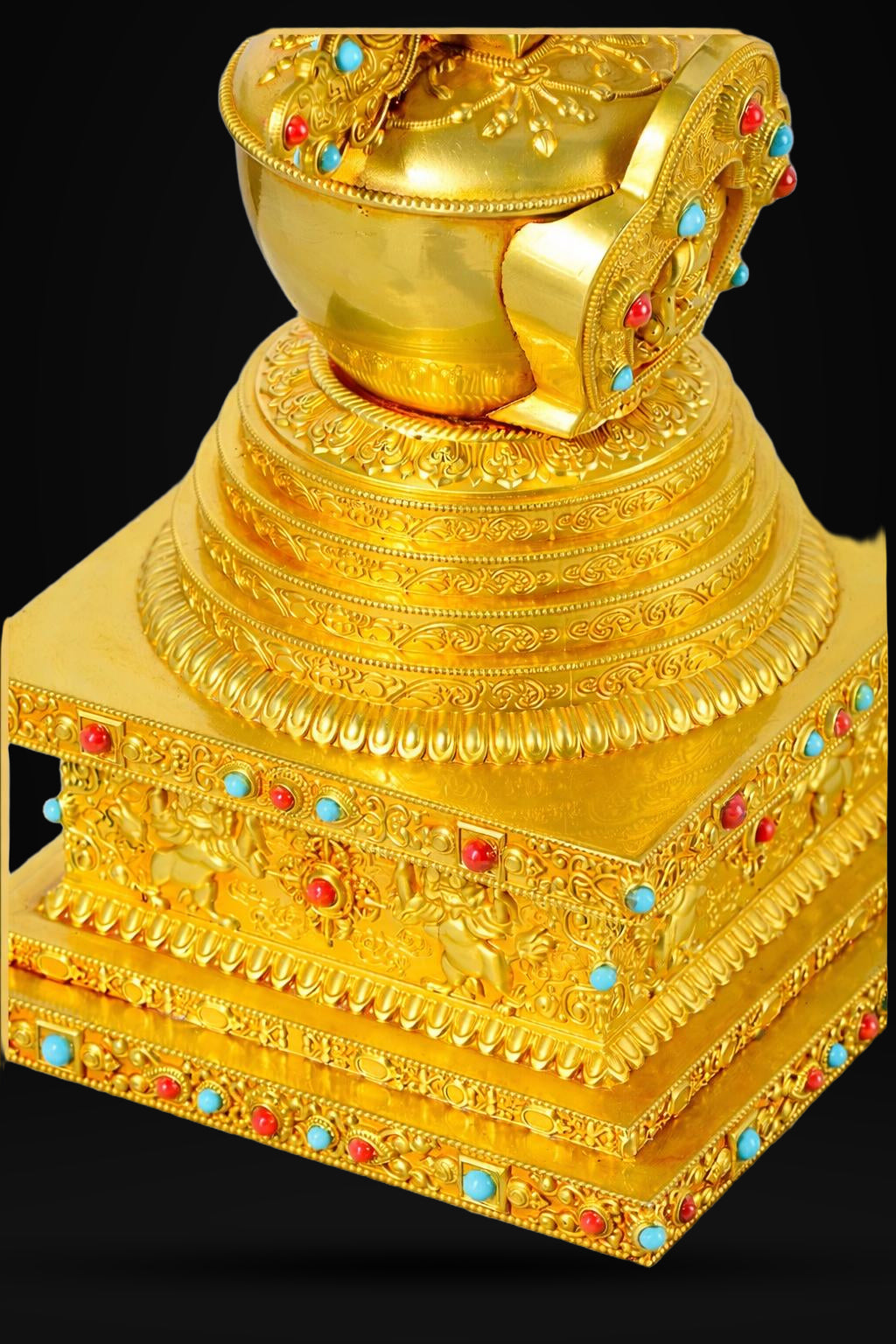 Gold Gilt Brass Buddhist Stupa Pagoda | Tibetan Relic Tower | Sacred Altar & Meditation Home Decor