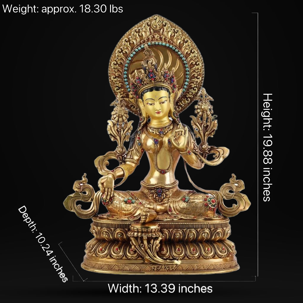 Green Tara Statue, Tibetan Buddhist Deity, 10/16/20 inch Copper Goddess of Compassion, Home Altar Decor, Spiritual Gift, Tibetan Artwork