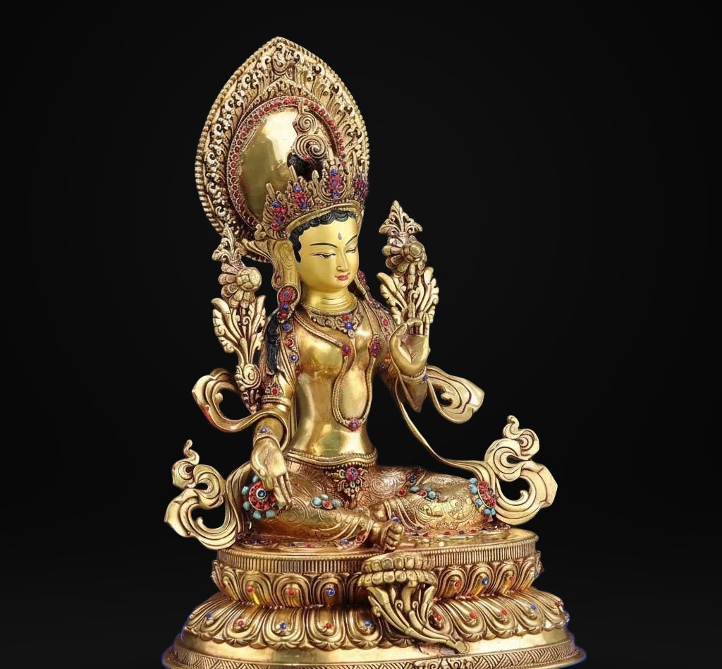 Green Tara Statue, Tibetan Buddhist Deity, 10/16/20 inch Copper Goddess of Compassion, Home Altar Decor, Spiritual Gift, Tibetan Artwork