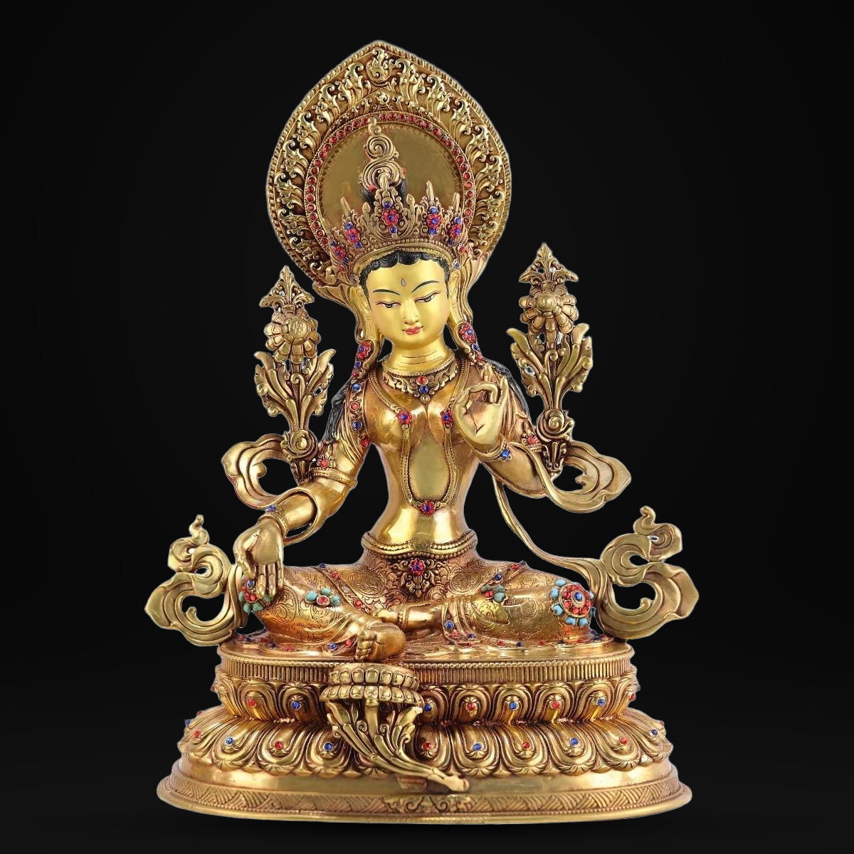 Green Tara Statue, Tibetan Buddhist Deity, 10/16/20 inch Copper Goddess of Compassion, Home Altar Decor, Spiritual Gift, Tibetan Artwork
