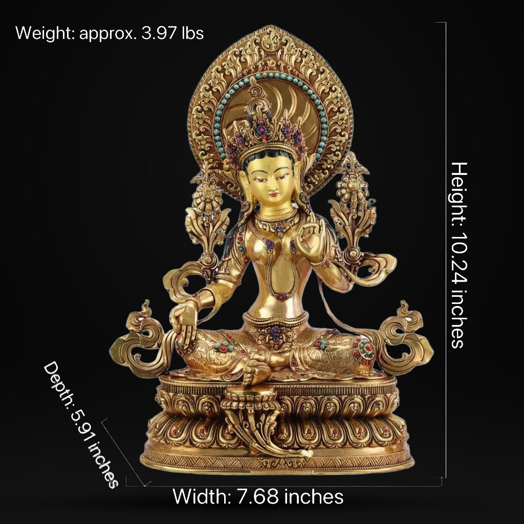 Green Tara Statue, Tibetan Buddhist Deity, 10/16/20 inch Copper Goddess of Compassion, Home Altar Decor, Spiritual Gift, Tibetan Artwork