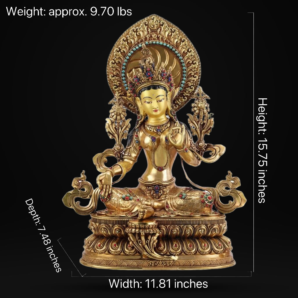 Green Tara Statue, Tibetan Buddhist Deity, 10/16/20 inch Copper Goddess of Compassion, Home Altar Decor, Spiritual Gift, Tibetan Artwork