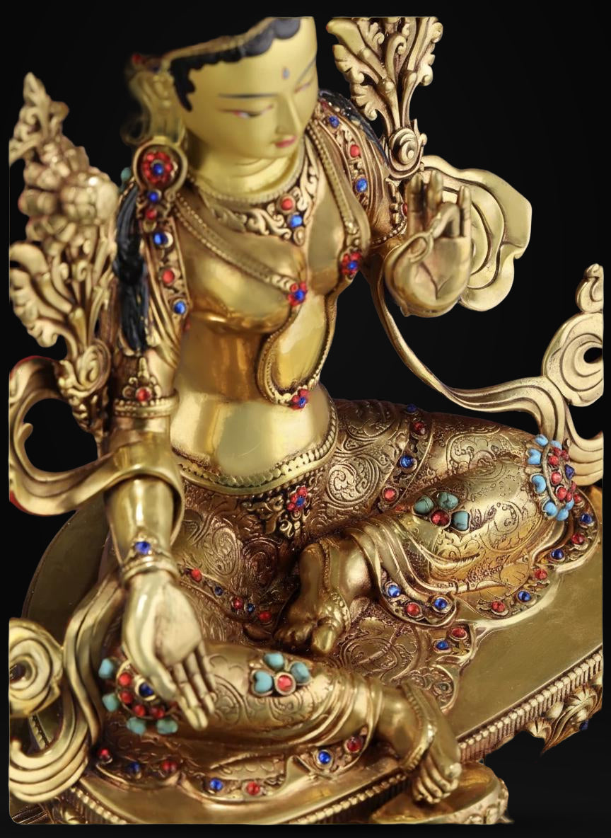 Green Tara Statue, Tibetan Buddhist Deity, 10/16/20 inch Copper Goddess of Compassion, Home Altar Decor, Spiritual Gift, Tibetan Artwork