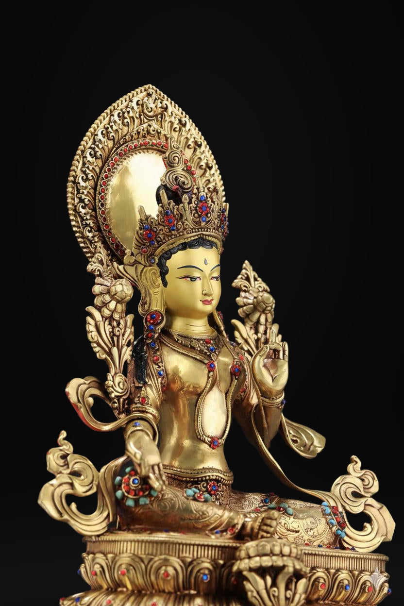 Green Tara Statue, Tibetan Buddhist Deity, 10/16/20 inch Copper Goddess of Compassion, Home Altar Decor, Spiritual Gift, Tibetan Artwork