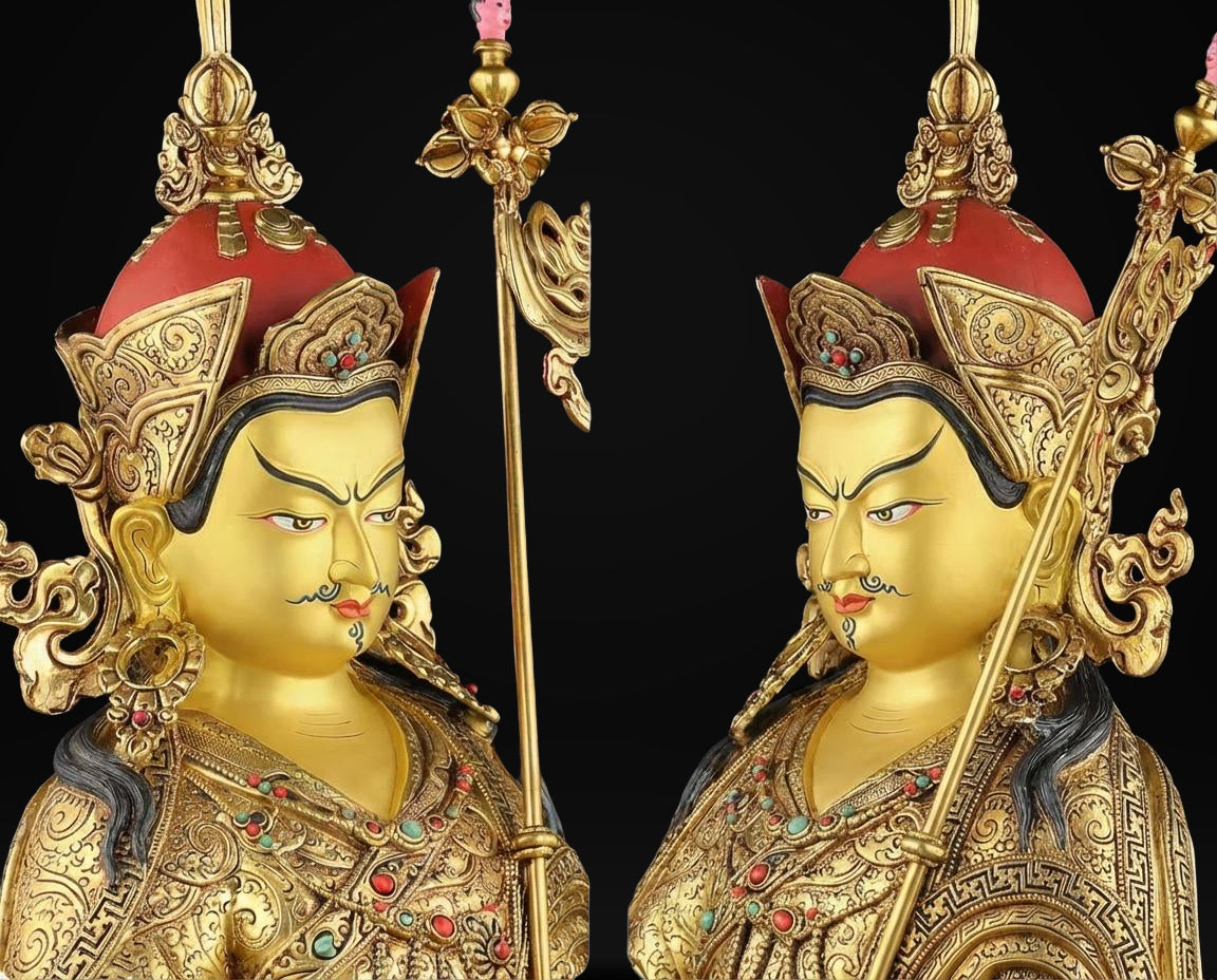 Handmade Nepalese Padmasambhava Statue - Hand-Chiseled Copper Guru Rinpoche - Rare Tibetan Buddhist Art - 21.26" Large Lotus Master Sculptur