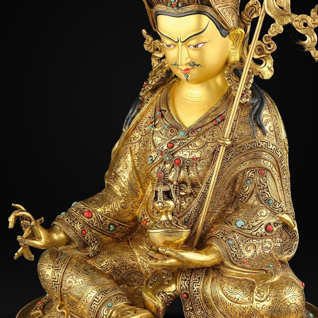 Handmade Nepalese Padmasambhava Statue - Hand-Chiseled Copper Guru Rinpoche - Rare Tibetan Buddhist Art - 21.26" Large Lotus Master Sculptur