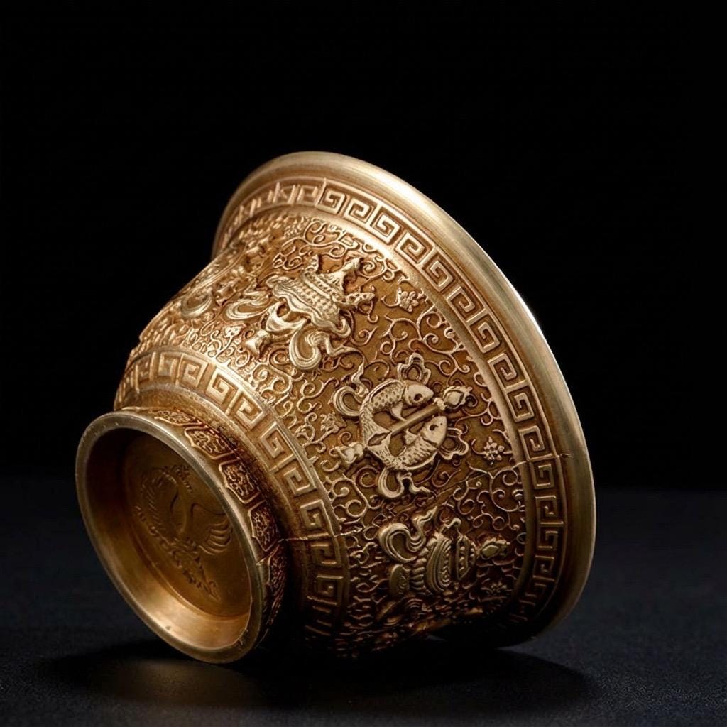 Handcrafted Brass Offering Bowl, Tibetan Buddhist Copper Altar Cup, for Rituals Meditation