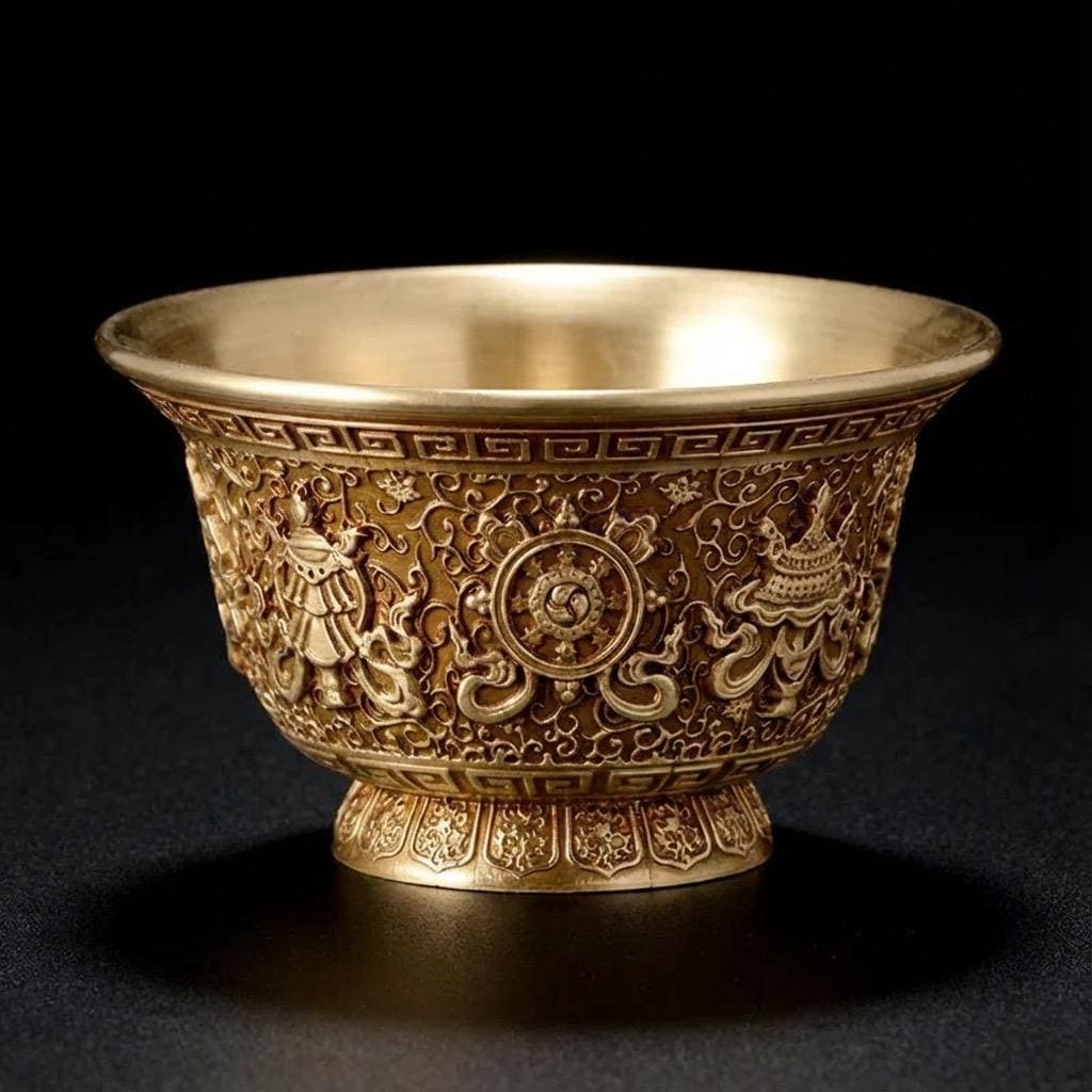Handcrafted Brass Offering Bowl, Tibetan Buddhist Copper Altar Cup, for Rituals Meditation