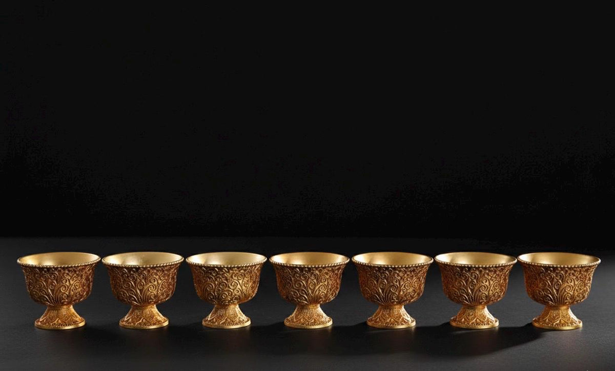 Solid Brass Buddhist Offering Cup, Intricate Filigree Altar Bowl, Tibetan Style Holy Water Vessel, Feng Shui Meditation Shrine Decor