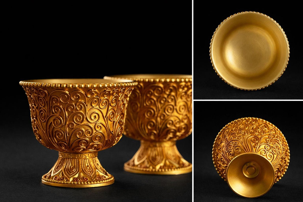Solid Brass Buddhist Offering Cup, Intricate Filigree Altar Bowl, Tibetan Style Holy Water Vessel, Feng Shui Meditation Shrine Decor