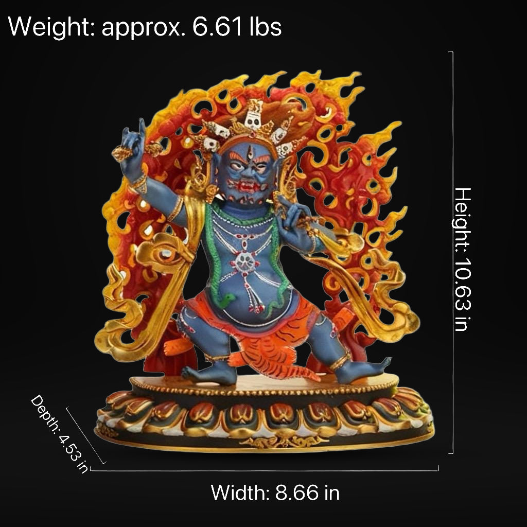 Handcrafted Vajrapani Statue - 10.6" Nepali Copper Buddha - Tibetan Buddhist Painted Bodhisattva with Flaming Backlight