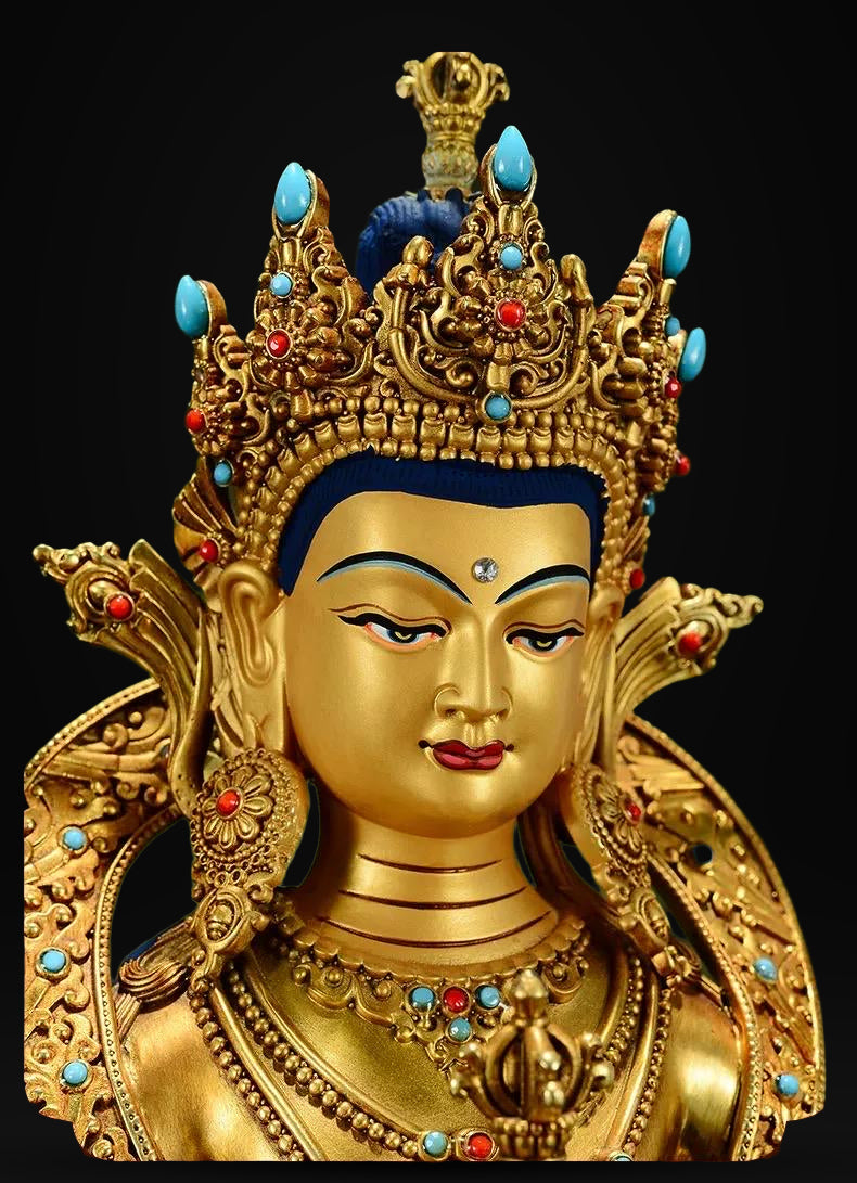 Gilded Vajrasattva Statue, 24K Gold Plated Copper Buddhist Deity, Exquisite Tibetan Buddha Figurine for Home Altar
