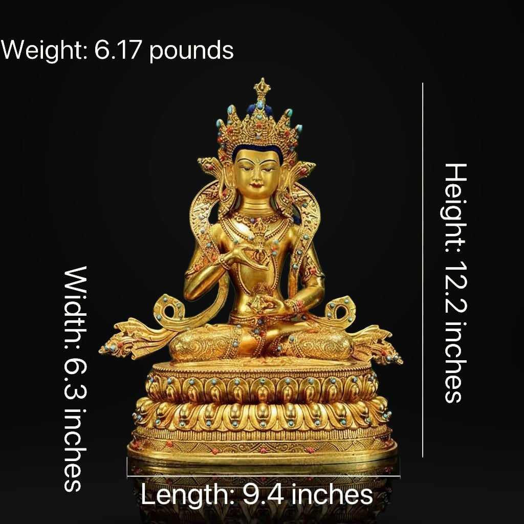 Gilded Vajrasattva Statue, 24K Gold Plated Copper Buddhist Deity, Exquisite Tibetan Buddha Figurine for Home Altar