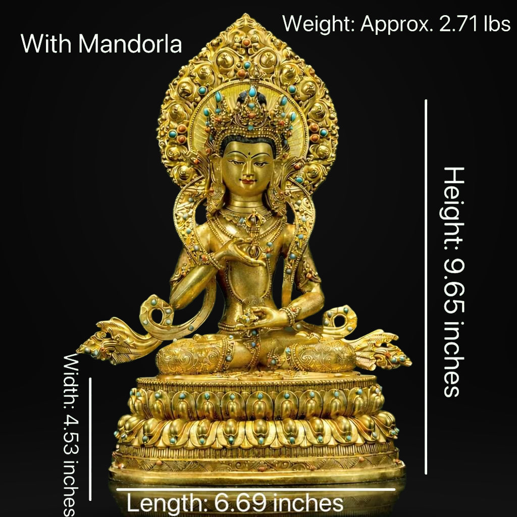 Gilded Vajrasattva Statue, 24K Gold Plated Copper Buddhist Deity, Exquisite Tibetan Buddha Figurine for Home Altar