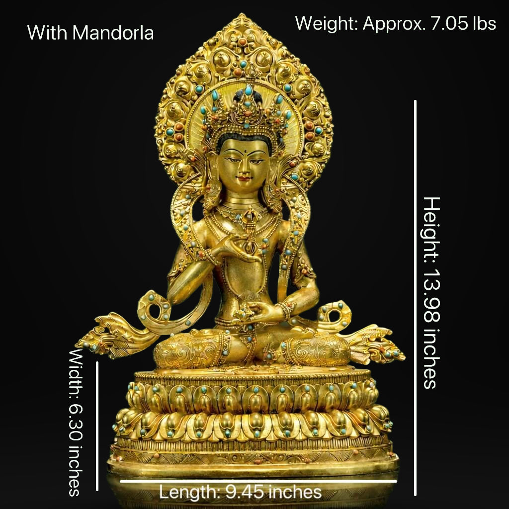 Gilded Vajrasattva Statue, 24K Gold Plated Copper Buddhist Deity, Exquisite Tibetan Buddha Figurine for Home Altar