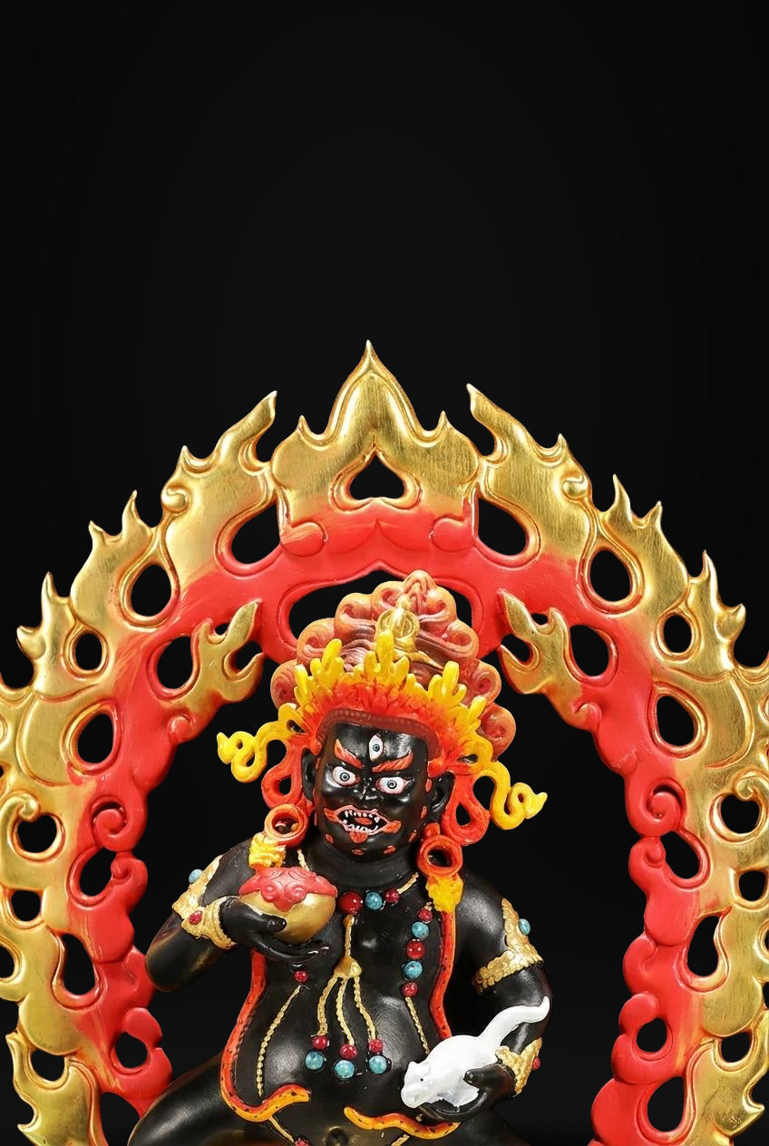 Handmade Black Jambhala Statue - Tibetan God of Wealth - 10.6" Nepalese Copper Painted Buddhist Deity - Feng Shui Wealth Protector